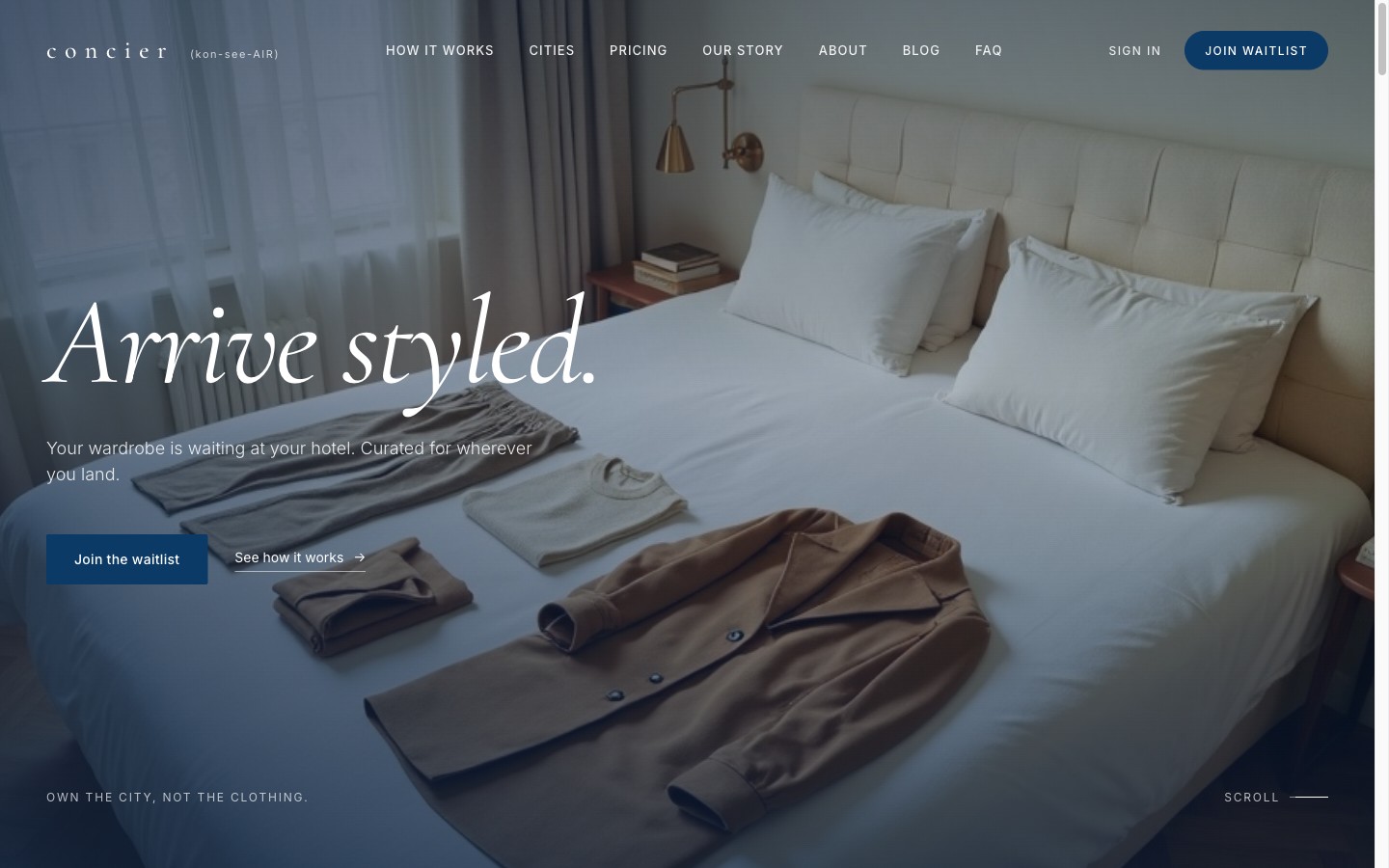 Concier homepage with the Arrive styled hero