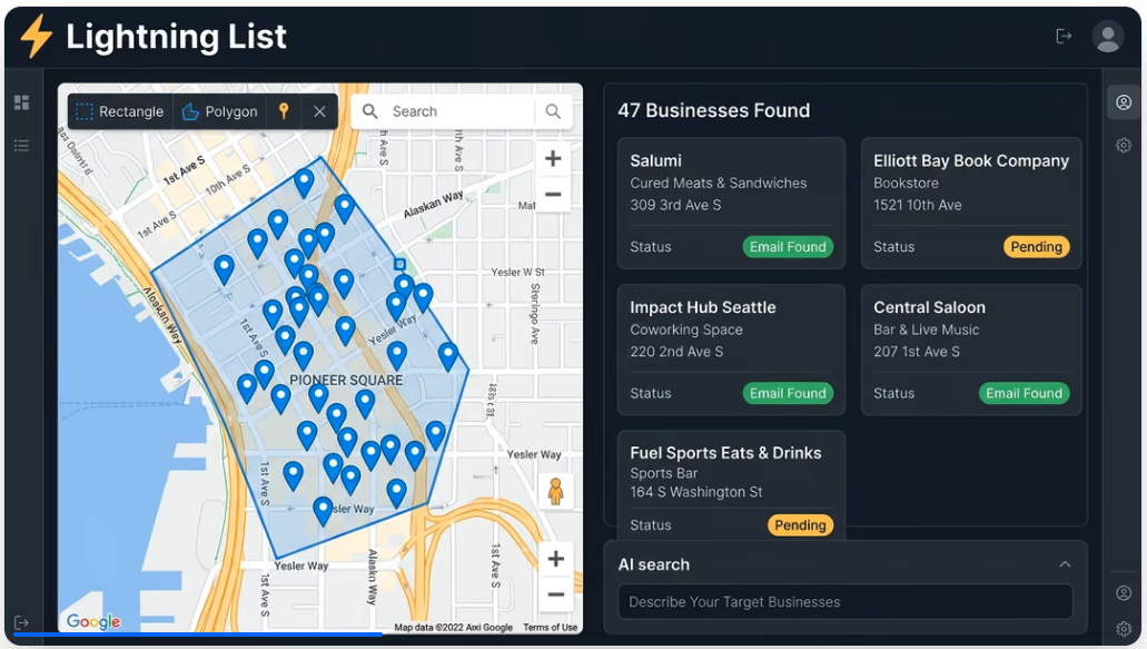 Lightning List business search interface